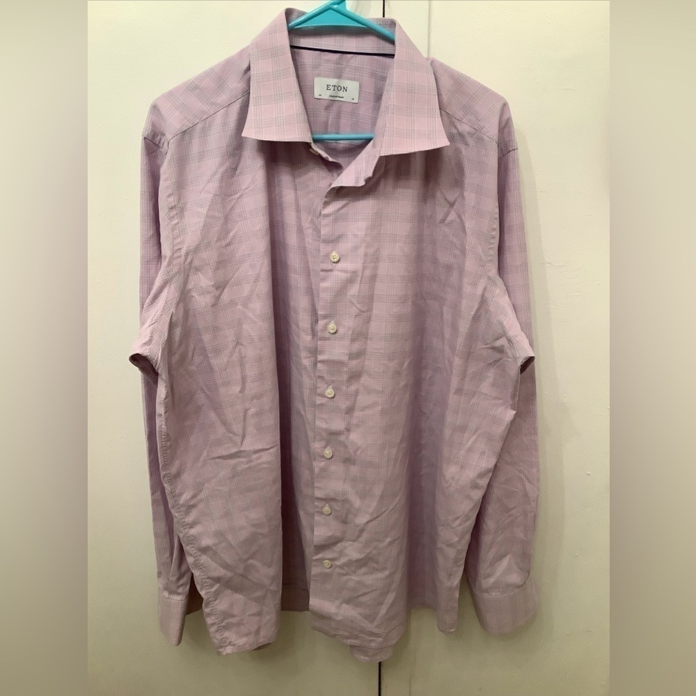 ETON CONTEMPORARY FIT 46 18 XXL DRESS SHIRT Pink CHECK & PLAID Cotton​​​​​​​​